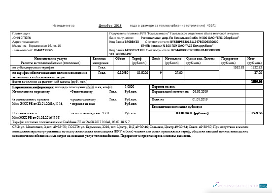 download download Belarus Gomel energo utility bill